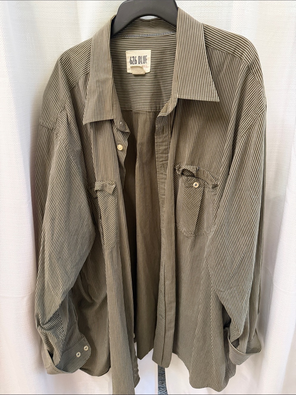 Men's Olive Green Stripe Button-Up Shirt